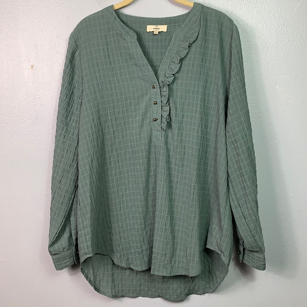 Entro LS V- Neck Gauze Popover Tunic Blouse Small